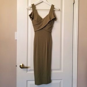 Used olive green cold shoulder midi dress